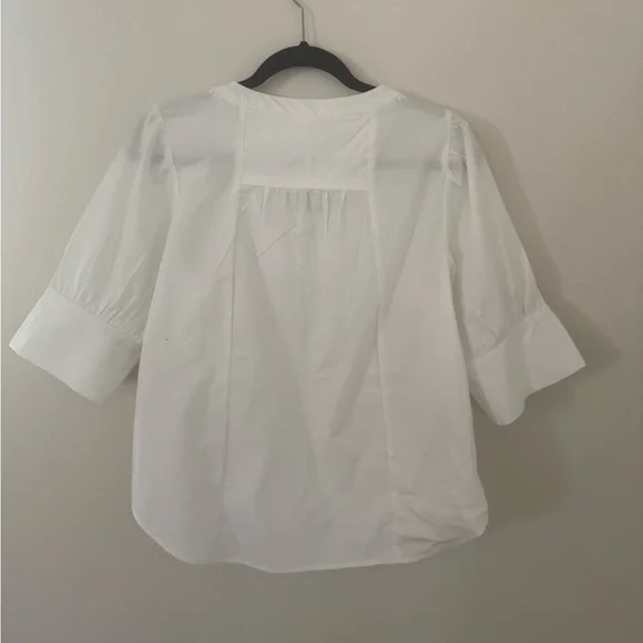 Anthropologie White Puff Sleeve Blouse with Mandarin Collar - size M, NWT - Picture 4 of 5